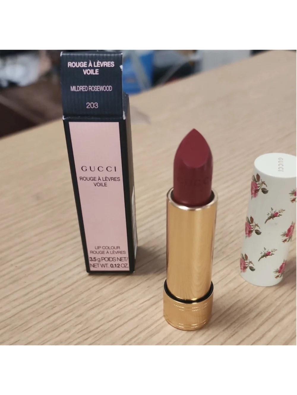 GUCCI Rouge A Lèvres Voile Sheer Lipstick Stick 203 Mildred Rosewood 0.12 oz